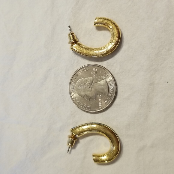 Vintage Teal & Gold Half Hoop Earrings - Picture 4 of 9